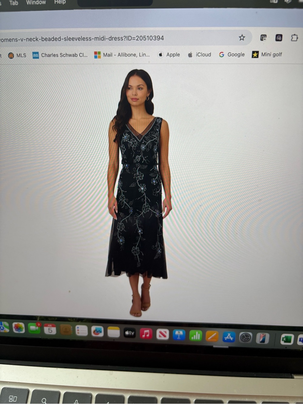 Elegant Midnight Blue Embellished V-Neck Evening Dress